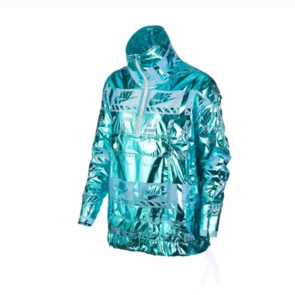 Nike Sportswear Women's Metallic Half-Zip Jacket Ocean Bliss/White Size S